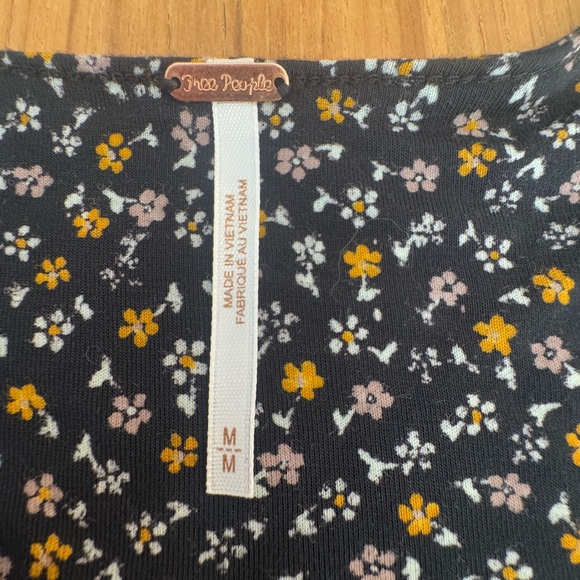 Free People Shirt, Navy Blue with Yellow and White Floral Print, Size Medium - Picture 5 of 6